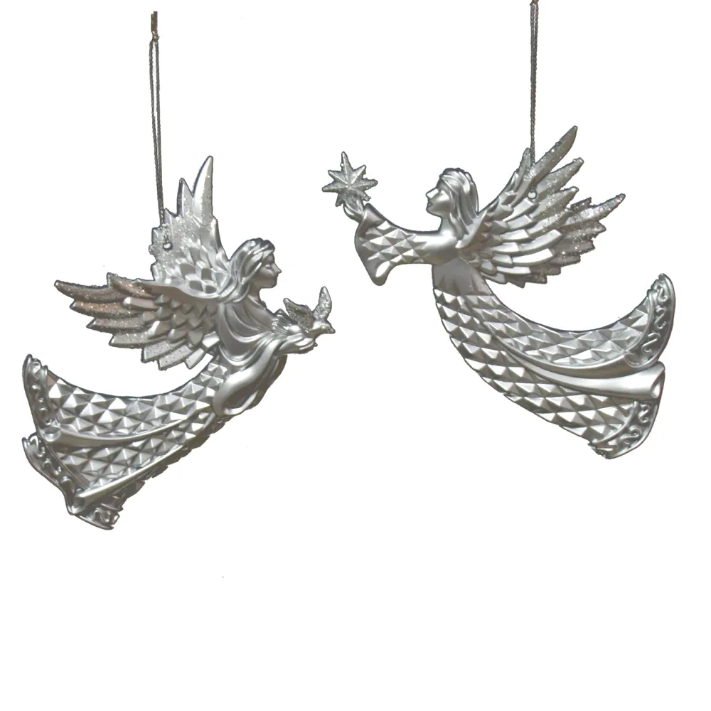 Christmas Forever ORN SILVER FLYING ANGEL 5.5″ MATT W/ GLITTER 2 ASSTD.