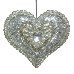 Sale Christmas Forever ORN SILVER HEART 4″ W/ PART GOLD GLITTER & JEWEL