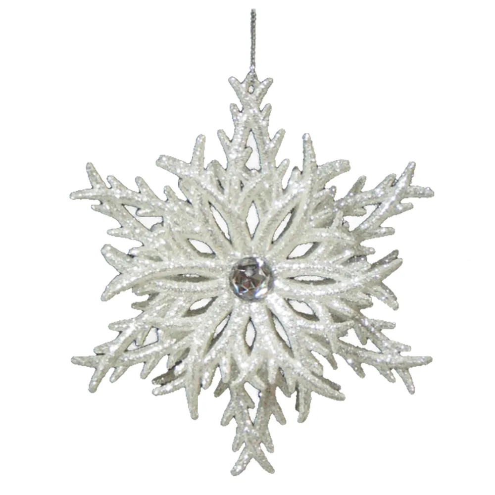 Sale Christmas Forever ORN SILVER LAYERED SNOWFLAKE 5″ W/ BRIGHT GLITTER & JEWEL
