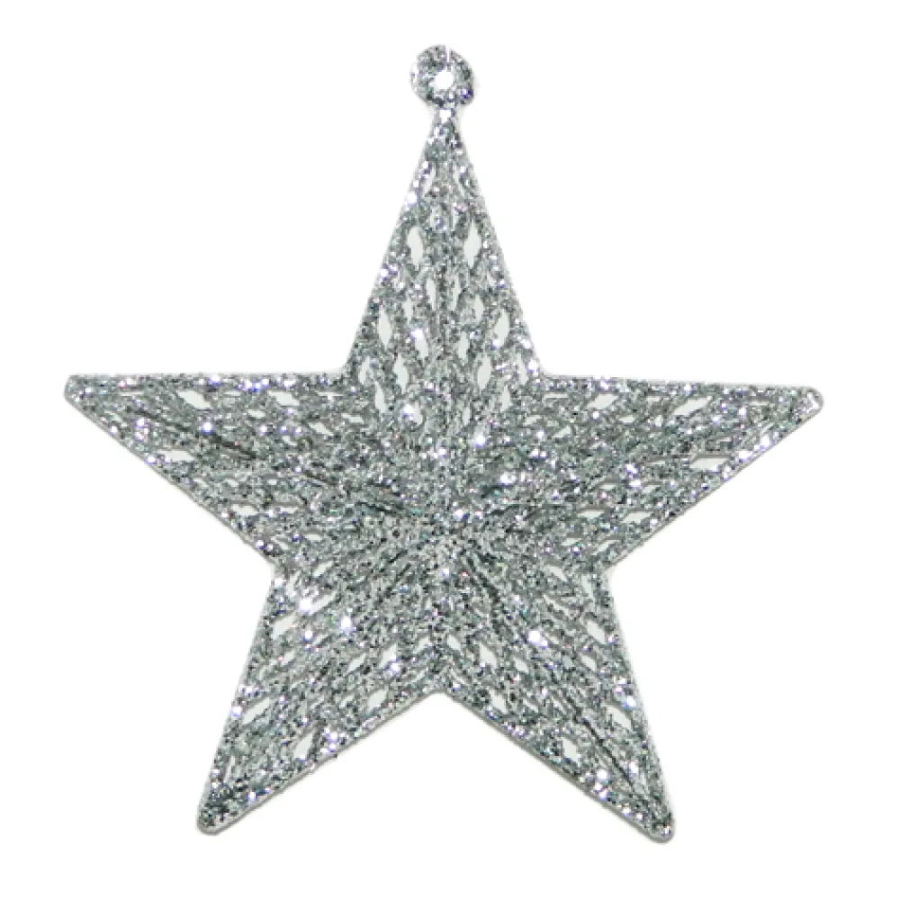 New Christmas Forever ORN SILVER MESH STAR 7″ W/GLTR