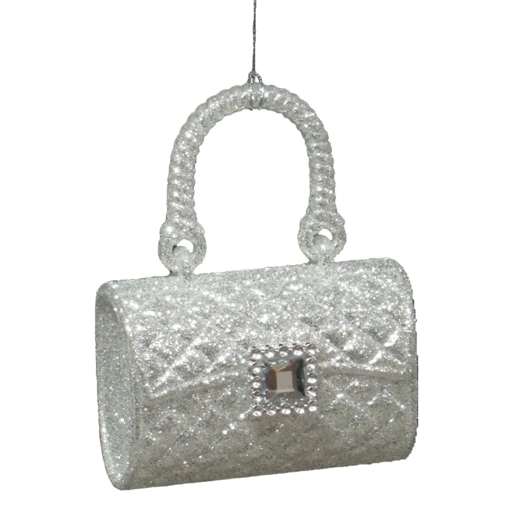 New Christmas Forever ORN SILVER PURSE 4.25″ W/ BRIGHT SLV. GLTR.