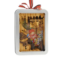 Outlet Christmas Forever ORN TIN/WOOD 6.5″ SNOWMAN, HOUSE SCENE