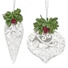 Clearance Christmas Forever ORN WHITE FINIAL 6.5″/ ONION 5″ WHITE CUTOUT W/ BERRIES 2/S