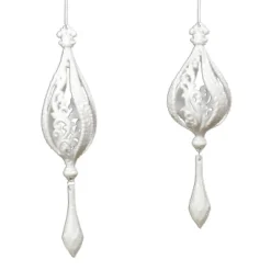 Christmas Forever ORN WHITE SPIRAL DROP 7.5″ & 8.5″ W/ GLTR. 2/S