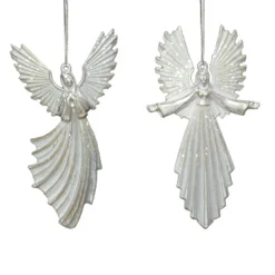 Best Christmas Forever ORN WHITE/GOLD ANGEL 6″ BRUSHED W/ GLTR. 2/S