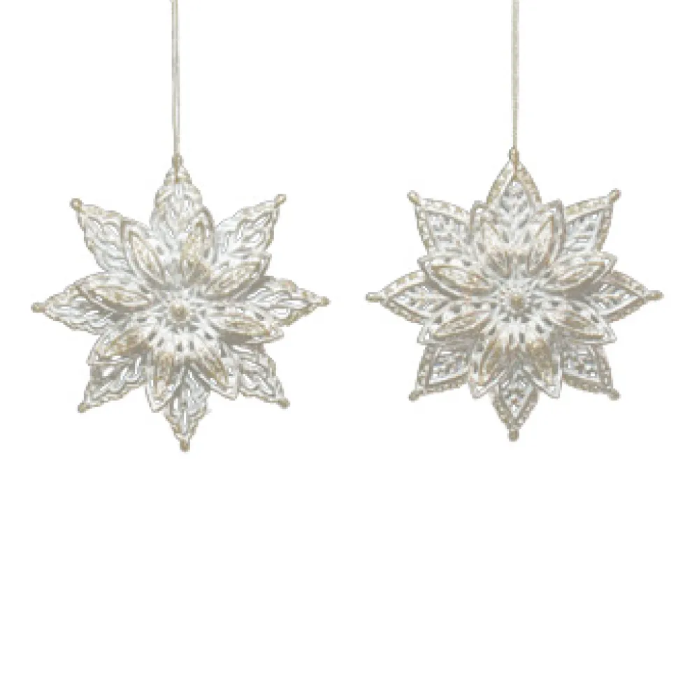 Online Christmas Forever ORN WHITE/GOLD SNOWFLAKE W/ WHT. GOLD GLTR. 2/S
