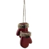 Clearance Christmas Forever ORN WINTER WOODEN MITTENS 2.75″ RED W/ FAUX FUR TRIM
