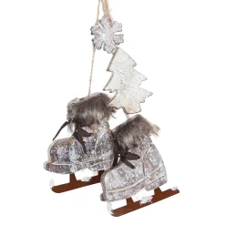 Online Christmas Forever ORN WINTER WOODEN SKATING BOOTS 4″ WHITE WASHED
