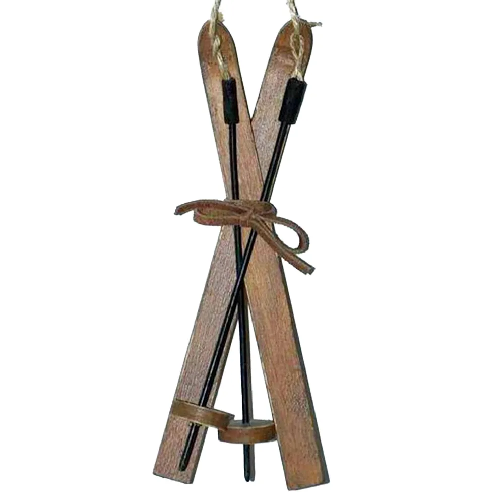 Sale Christmas Forever ORN WINTER WOODEN SKI BOARD W/ STICK 7.5″ BROWN/NAT
