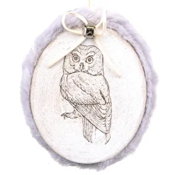 Online Christmas Forever ORN WOODEN DISC 4.5″ BIRCH W/ OWL & FUR TRIM