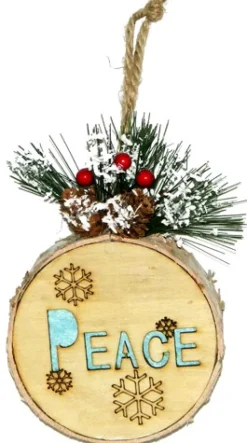 Sale Christmas Forever ORN WOODEN DISC 6″ W/PEACE LED