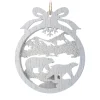 Clearance Christmas Forever ORN WOODEN DISC BEAR IN DICS 5″ WHITE WASH W/ BOW
