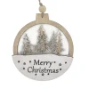 Christmas Forever ORN WOODEN DISC “MERRY CHRISTMAS” 4.5″ NATURAL/WHITE