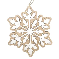 Discount Christmas Forever ORN WOODEN SNOWFLAKE 6.5″ BROWN/WHITE