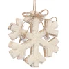 Outlet Christmas Forever ORN WOODEN SNOWFLAKE 6.5″ NATURAL/WHITE W/ SHERPA & BOW