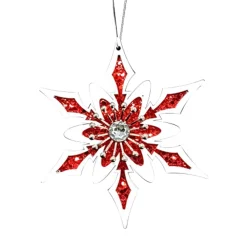 Best Christmas Forever ORN WOODEN SNOWFLAKE WOODEN 6″ W/GEM RED/WHITE