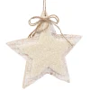 Christmas Forever ORN WOODEN STAR 8.5″ NATURAL/ WHITE W/ SHERPA & BOW