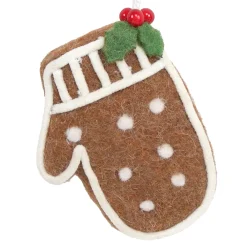 Hot Christmas Forever ORN WOOL BAKERY GINGERBREAD MITTEN 4.5″ BROWN/WHITE