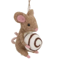 Discount Christmas Forever ORN WOOL BAKERY MOUSE 4.5″ BROWN/WHITE HOLDING A CANDY