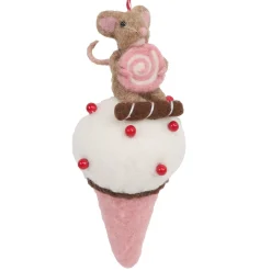 Online Christmas Forever ORN WOOL BAKERY MOUSE 9″ BROWN/WHITE ON AN ICE CREAM