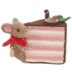 Outlet Christmas Forever ORN WOOL BAKERY MOUSE TABLE DECOR 7.5″ BROWN/WHITE CLINGING TO A CAKE