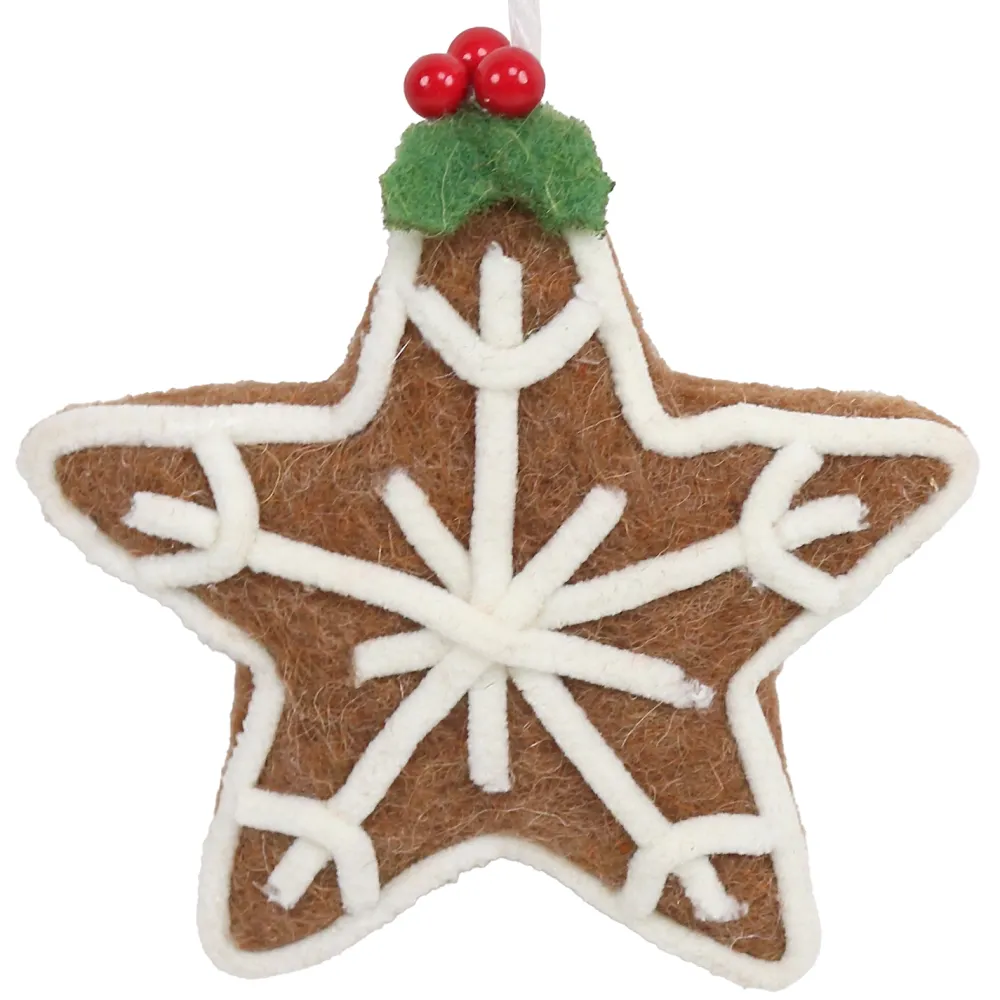 Best Christmas Forever ORN WOOL BAKERY STAR COOKIE 4.5″ BROWN/WHITE