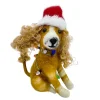 Best Christmas Forever ORN WOOL DOG SITTING W/ LIGHTS & SANTA HAT 4.5″ RED/BROWN