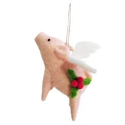 New Christmas Forever ORN WOOL FLYING PIG 4.5″ PINK