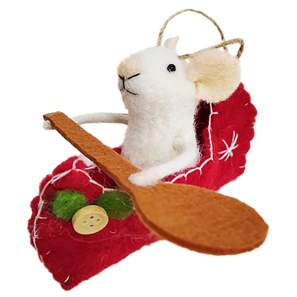 Hot Christmas Forever ORN WOOL MOUSE 5″ IN A BOAT ROWING