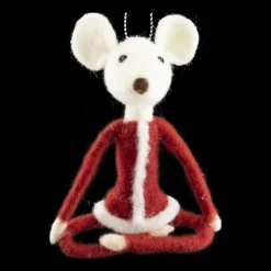 Sale Christmas Forever ORN WOOL MOUSE 3.25 RED DRESS W/YOGA POSE