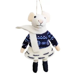 Online Christmas Forever ORN WOOL MOUSE 5.5″ W/ BLUE CLOTHING 5.5″