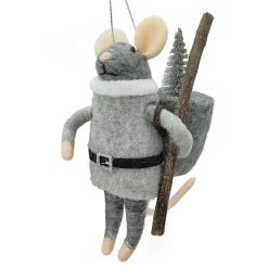 New Christmas Forever ORN WOOL MOUSE BAGPACK W/ TREE 5″ GREY/BLACK