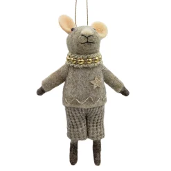 Sale Christmas Forever ORN WOOL MOUSE BOY W/ TWEED PANTS 6.5″ GREY/BROWN