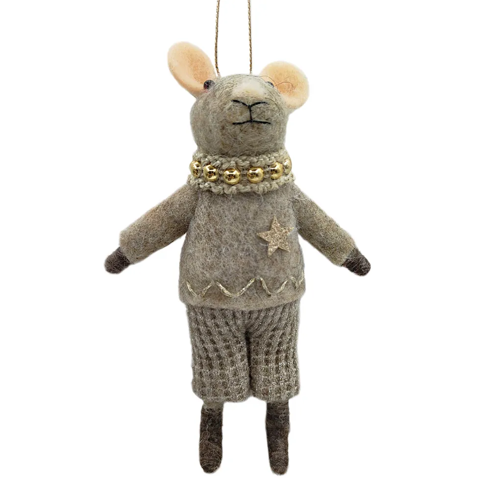 Sale Christmas Forever ORN WOOL MOUSE BOY W/ TWEED PANTS 6.5″ GREY/BROWN