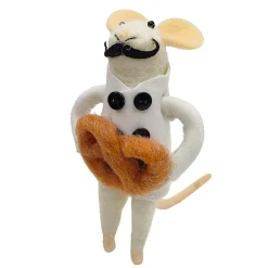 New Christmas Forever ORN WOOL MOUSE CHEF HOLDING PRETZEL 4.5″ BROWN/WHITE