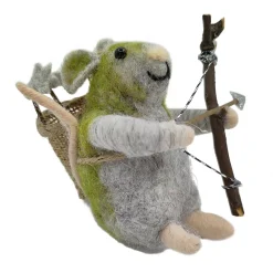 Best Christmas Forever ORN WOOL MOUSE HOLDING BOW & ARROW 4″ GREEN/GREY
