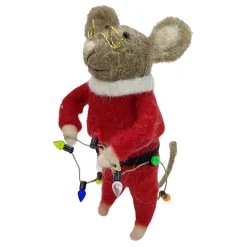 New Christmas Forever ORN WOOL MOUSE HOLDING LIGHTS GARLAND 4.5″ RED/GREEN