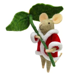 Sale Christmas Forever ORN WOOL MOUSE HOLLY LEAF 6″ RED/GREEN