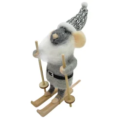 New Christmas Forever ORN WOOL MOUSE SKIING 4.5″ GREY/BLACK