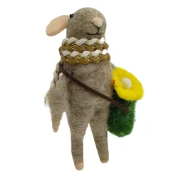 Best Christmas Forever ORN WOOL MOUSE W/ BAG & FLOWER 4.5″ YELLOW/ GREY