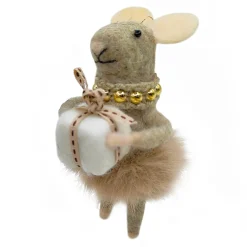 Clearance Christmas Forever ORN WOOL MOUSE W/ SKIRT & GIFT BOX 5.5″ GREY/PINK