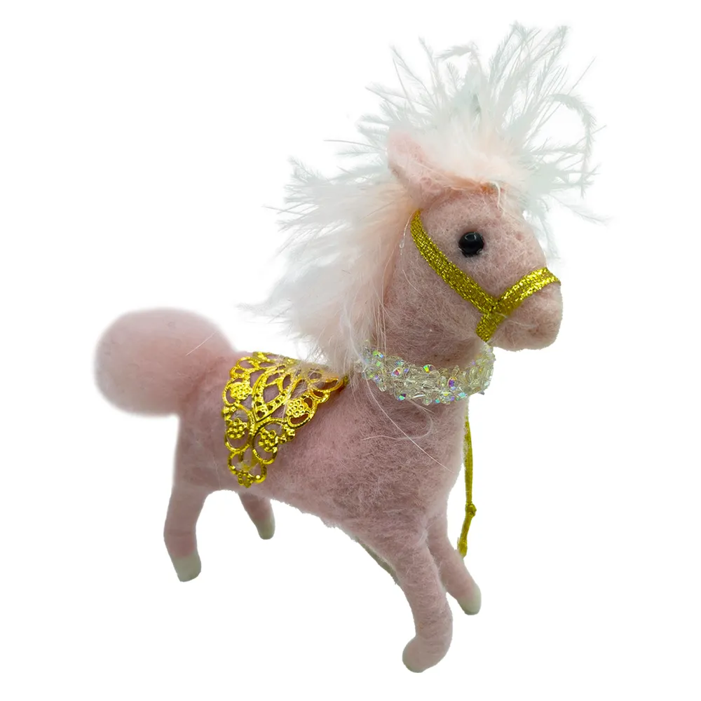 Online Christmas Forever ORN WOOL PONY ICED COLLAR W/ SATTLE 5″ PINK/GOLD