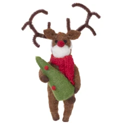 Best Christmas Forever ORN WOOL REINDEER 6.25″ BROWN W/ WOOL TREE