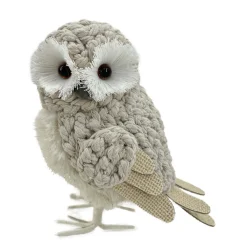 New Christmas Forever OWL BEIGE STANDING FABRIC KNIT 6.5″x7.5″ W/ BURLAP WINGS