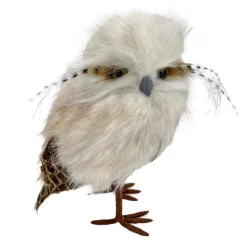 Discount Christmas Forever OWL BEIGE STANDING FAUX FUR 5″x8.5″ W/ FEATHERS