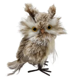 Hot Christmas Forever OWL BROWN WHITE STANDING FAUX FUR 3″x6″ SNOW FLOCKED