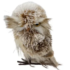 Christmas Forever OWL BROWN /WHITE STANDING FAUX FUR 4″x5.5″ SNOW FLOCKED