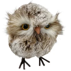 Christmas Forever OWL BROWN/WHITE STANDING FAUX FUR 4.5″x5″ SNOW FLOCKED