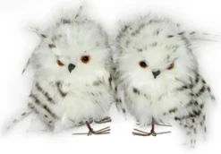 Christmas Forever OWL GRAY/WHITE 5″ LONG HAIR TWINS STANDING