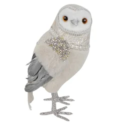 New Christmas Forever OWL IVORY 10″ STANDING W/ FUR FABRIC, GLITTER & SEQUIN
